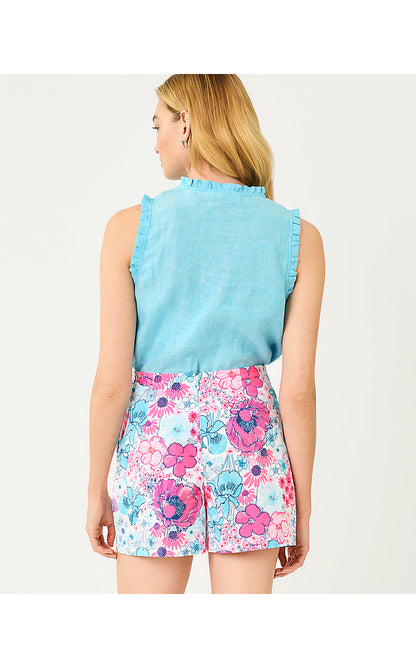 KAVALLA SLEEVELESS RUFFLE TOP, CAPRI BLUE X RESORT WHITE