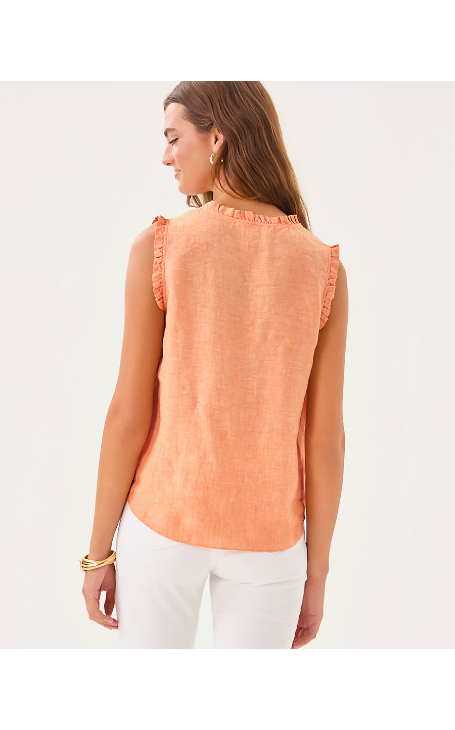 KAVALLA SLEEVELESS RUFFLE TOP, PAPAYA X RESORT WHITE