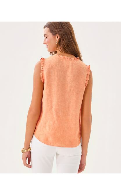 KAVALLA SLEEVELESS RUFFLE TOP, PAPAYA X RESORT WHITE