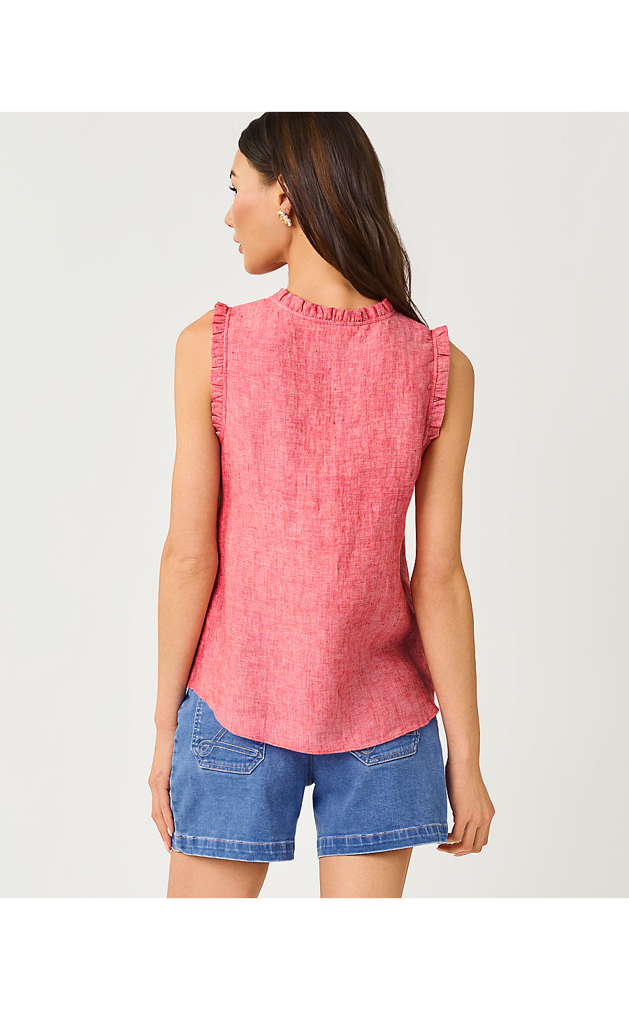 KAVALLA SLEEVELESS RUFFLE TOP, PARADISE PUNCH X RESORT WHITE