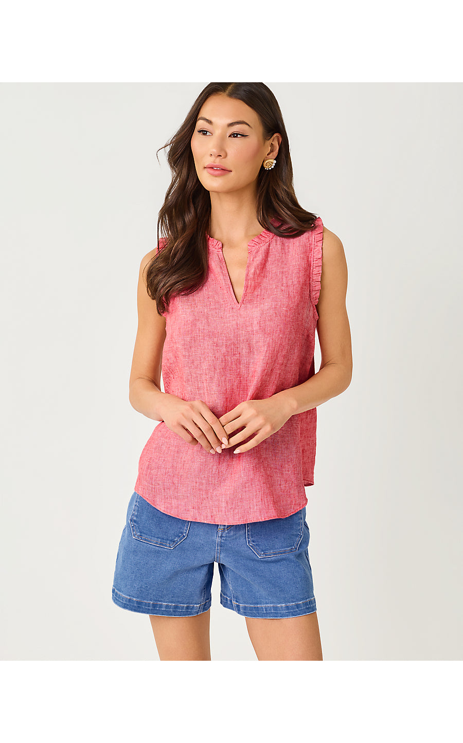 KAVALLA SLEEVELESS RUFFLE TOP, PARADISE PUNCH X RESORT WHITE