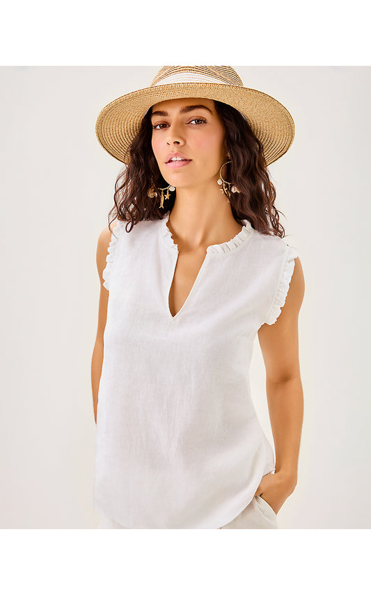 KAVALLA SLEEVELESS RUFFLE TOP, RESORT WHITE