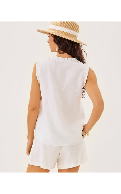 KAVALLA SLEEVELESS RUFFLE TOP, RESORT WHITE