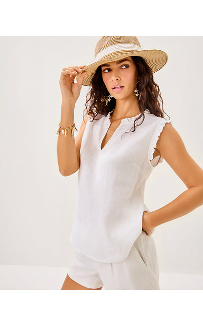 KAVALLA SLEEVELESS RUFFLE TOP, RESORT WHITE