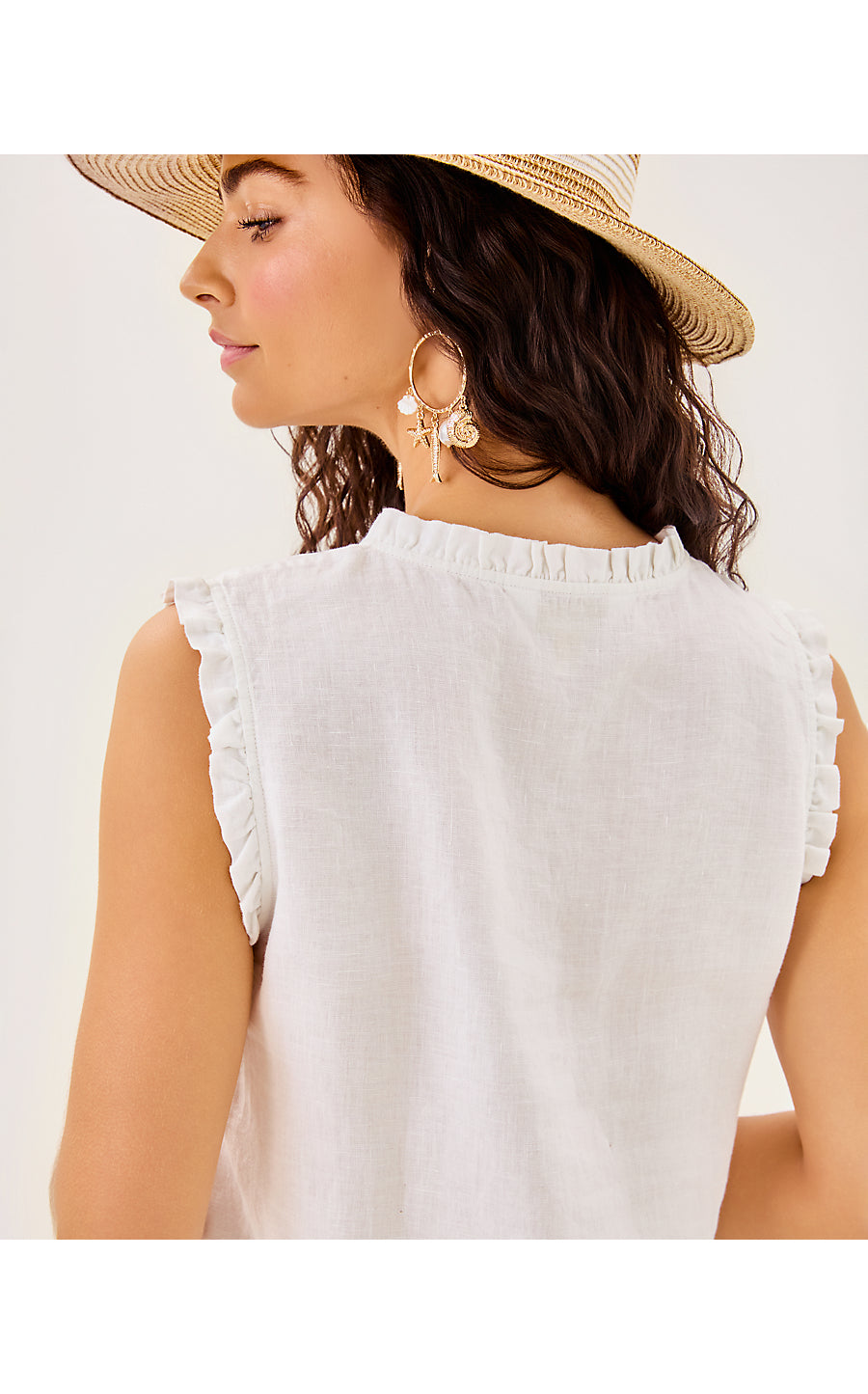 KAVALLA SLEEVELESS RUFFLE TOP, RESORT WHITE