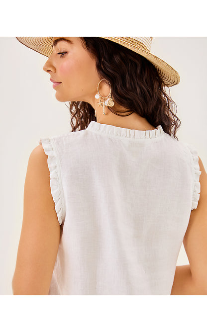 KAVALLA SLEEVELESS RUFFLE TOP, RESORT WHITE