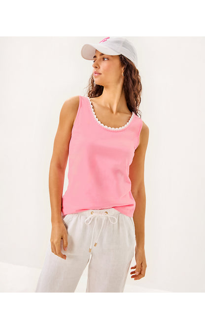 GABBIE CROCHET TRIMMED KNIT TOP, CONCH SHELL PINK