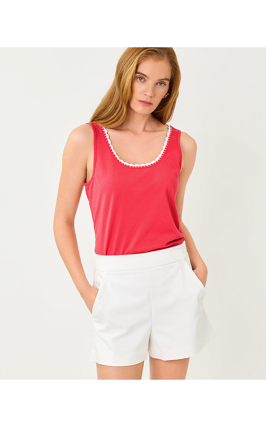 GABBIE CROCHET TRIMMED KNIT TOP, PARADISE PUNCH