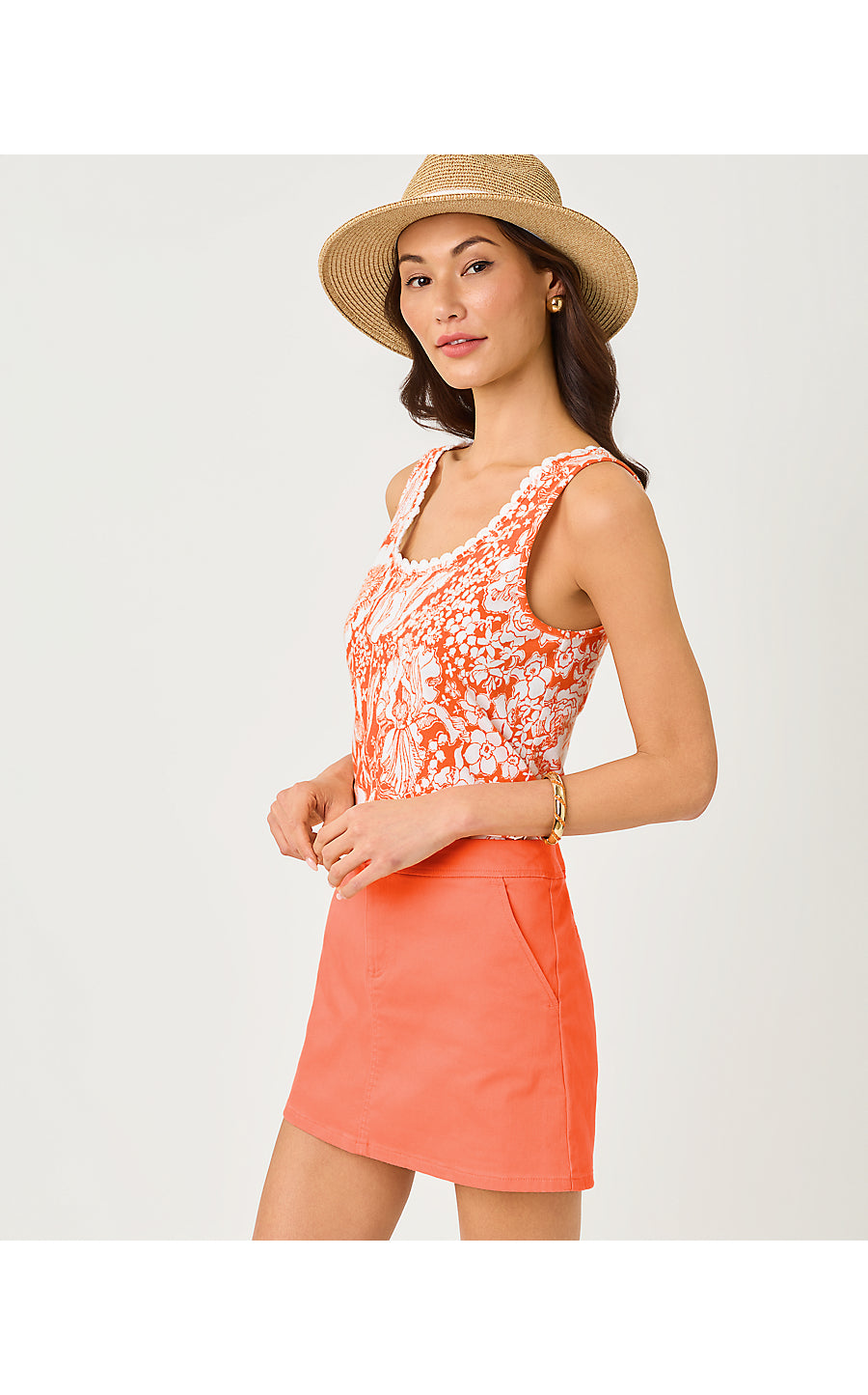 GABBIE CROCHET TRIMMED KNIT TOP, SUNSET ORANGE BUDDING ROMANCE