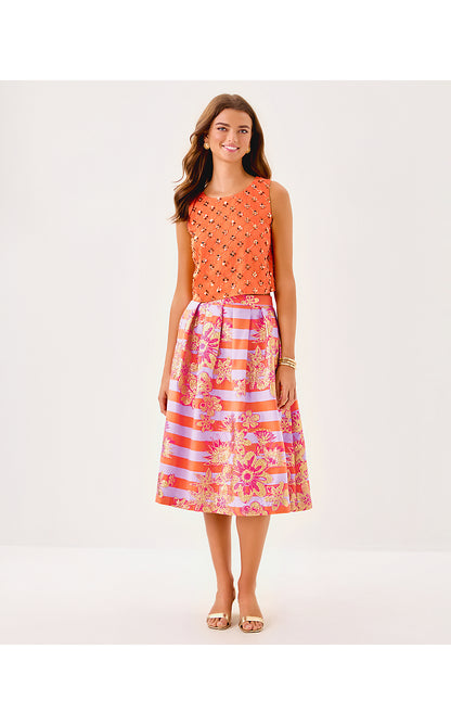 LATHAN SLEEVELESS CROPPED TOP, PAPAYA BEADED SEQUIN EMBELLISHED SEQUIN BLEND