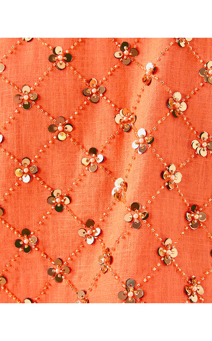 LATHAN SLEEVELESS CROPPED TOP, PAPAYA BEADED SEQUIN EMBELLISHED SEQUIN BLEND