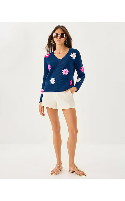 TENSLEY SWEATER, STARLIGHT NAVY GARDEN OASIS EMBROIDERY