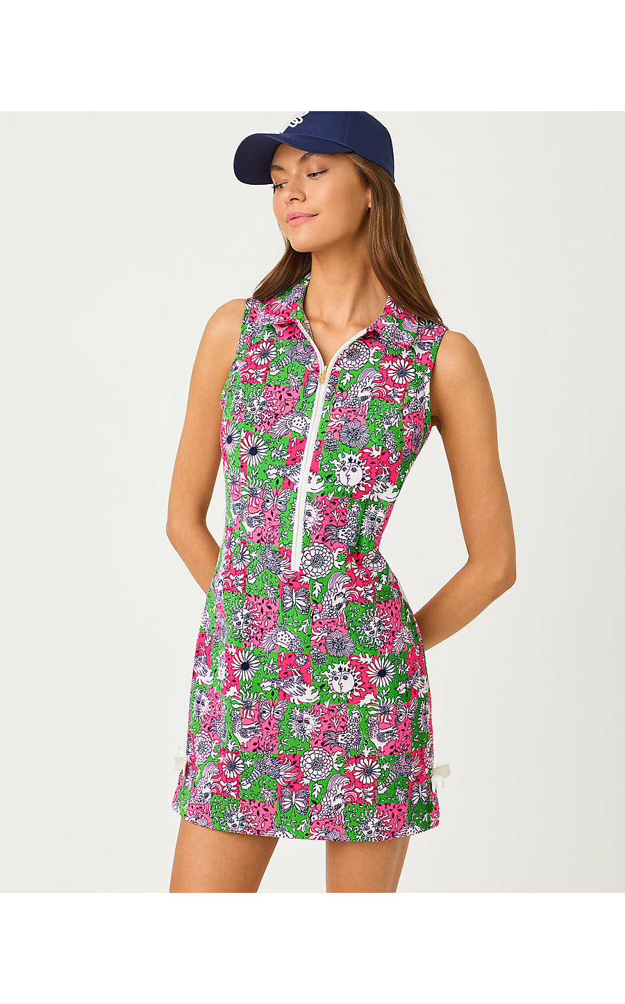KATHY BOW DRESS UPF 50+, CHERRY BLOSSOM PINK LIL CHICKEN CHECK GOLF