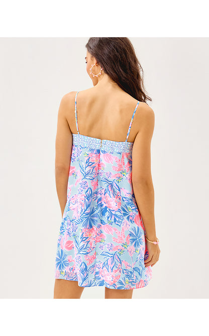 JESSLYN SILK DRESS, MULTI ELEPHANT SPLASH ENGINEERED WOVEN DRESS