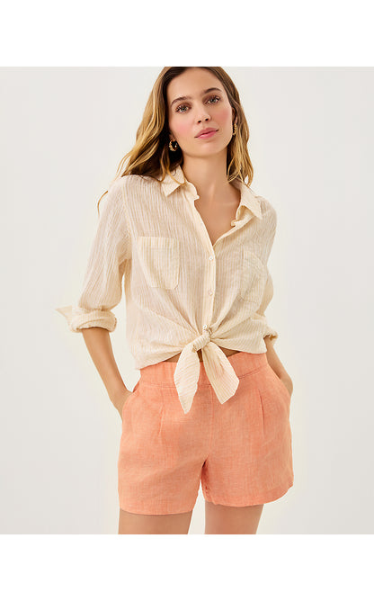 CAPTINA LINEN SHORT, PAPAYA X RESORT WHITE
