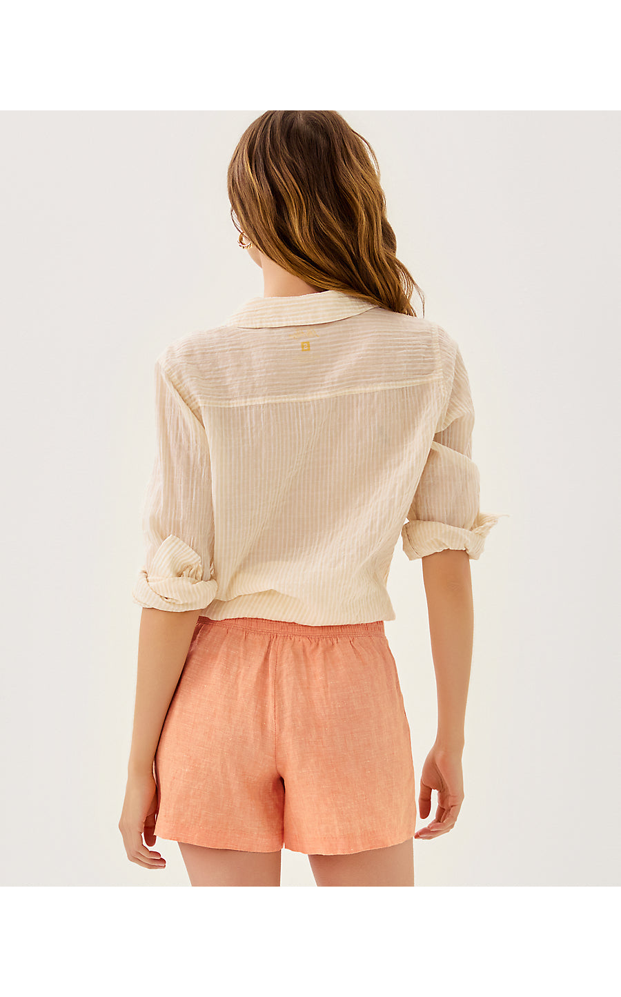 CAPTINA LINEN SHORT, PAPAYA X RESORT WHITE