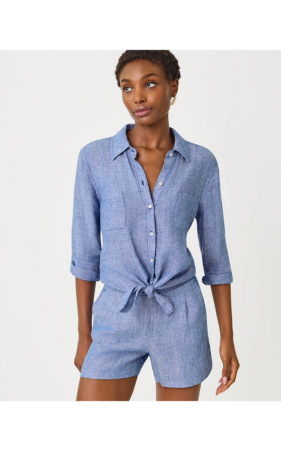 CAPTINA LINEN SHORT, STARLIGHT NAVY X RESORT WHITE