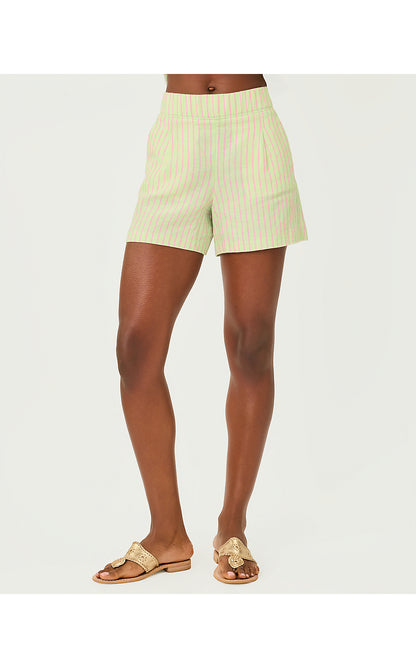CAPTINA LINEN SHORT, PISTACHIO MACARON X CONCH SHELL PINK SAINT TROPEZ STRIPE