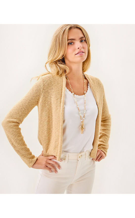 FARETTA CARDIGAN, WICKER TAN METALLIC