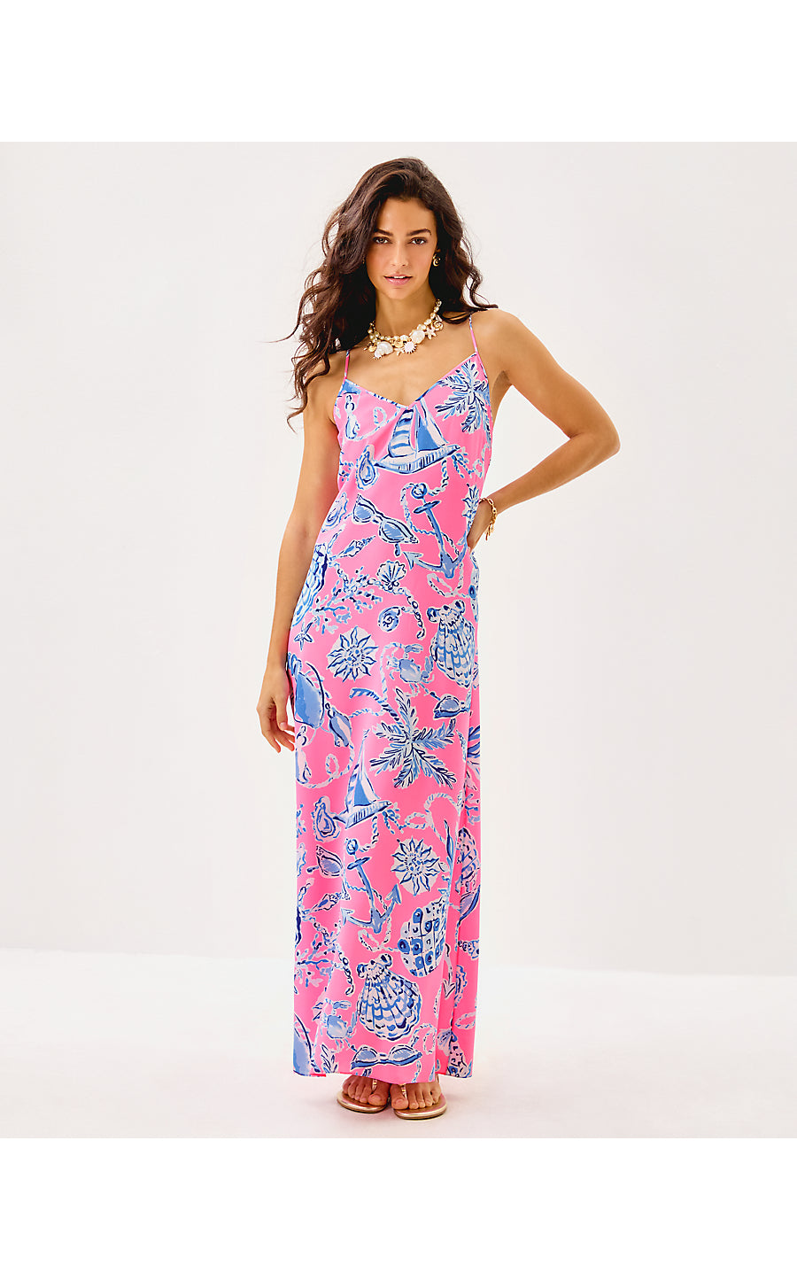 VERICA SILK MAXI DRESS, ROUSSEAU PINK OVERSIZED BAREFOOT BEACHCOMBERS