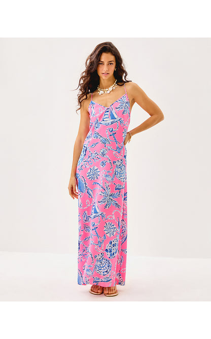 VERICA SILK MAXI DRESS, ROUSSEAU PINK OVERSIZED BAREFOOT BEACHCOMBERS