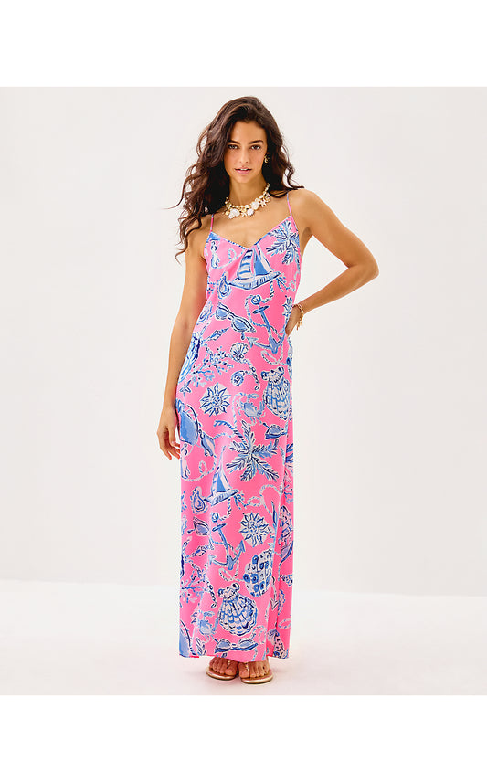 VERICA SILK MAXI DRESS, ROUSSEAU PINK OVERSIZED BAREFOOT BEACHCOMBERS