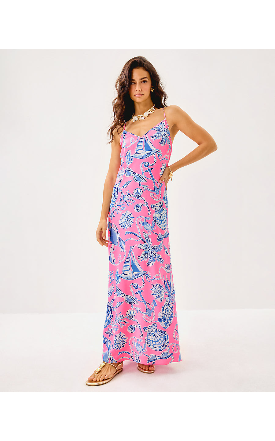 VERICA SILK MAXI DRESS, ROUSSEAU PINK OVERSIZED BAREFOOT BEACHCOMBERS