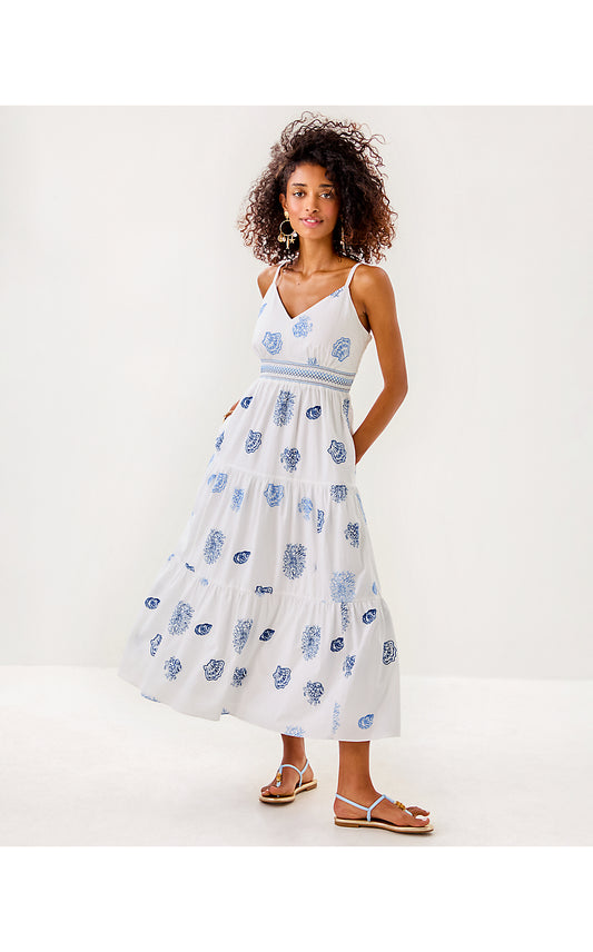 ZANNA EMBROIDERED COTTON DRESS, RESORT WHITE CASTAWAY EMBROIDERY