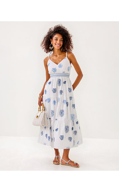 ZANNA EMBROIDERED COTTON DRESS, RESORT WHITE CASTAWAY EMBROIDERY