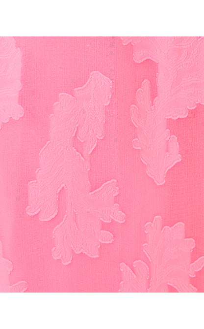 CLAIRABEL MAXI DRESS, ROUSSEAU PINK CORAL SWIRL POLY CREPE