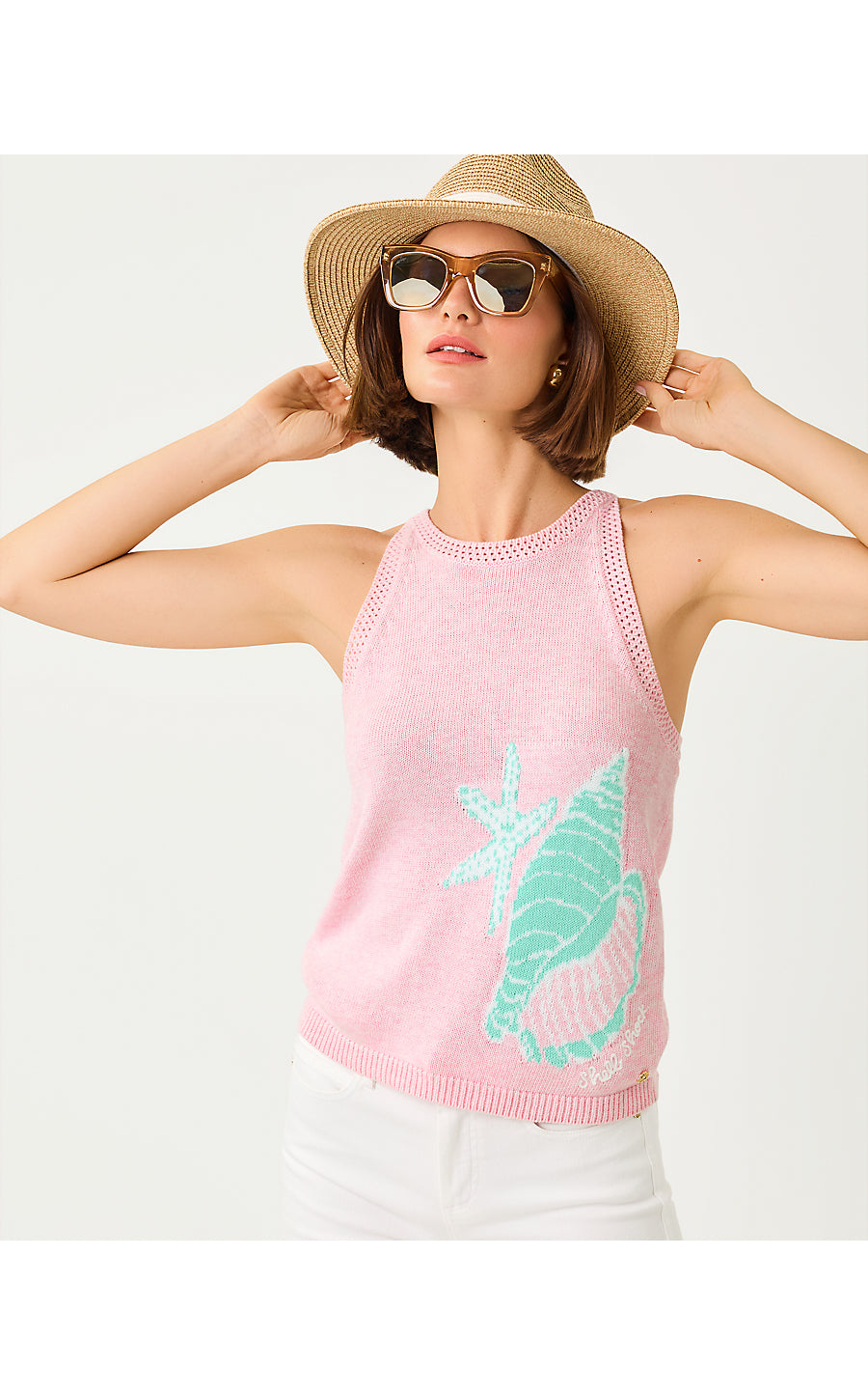 EMRA SWEATER TANK, HEATHERED PINK MUSE SHELL JACQUARD