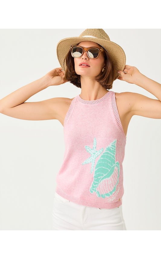 EMRA SWEATER TANK, HEATHERED PINK MUSE SHELL JACQUARD