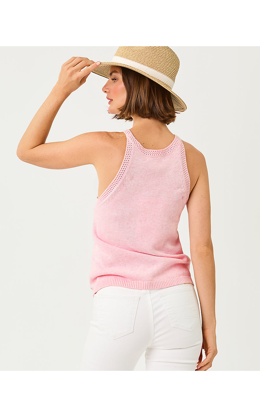 EMRA SWEATER TANK, HEATHERED PINK MUSE SHELL JACQUARD