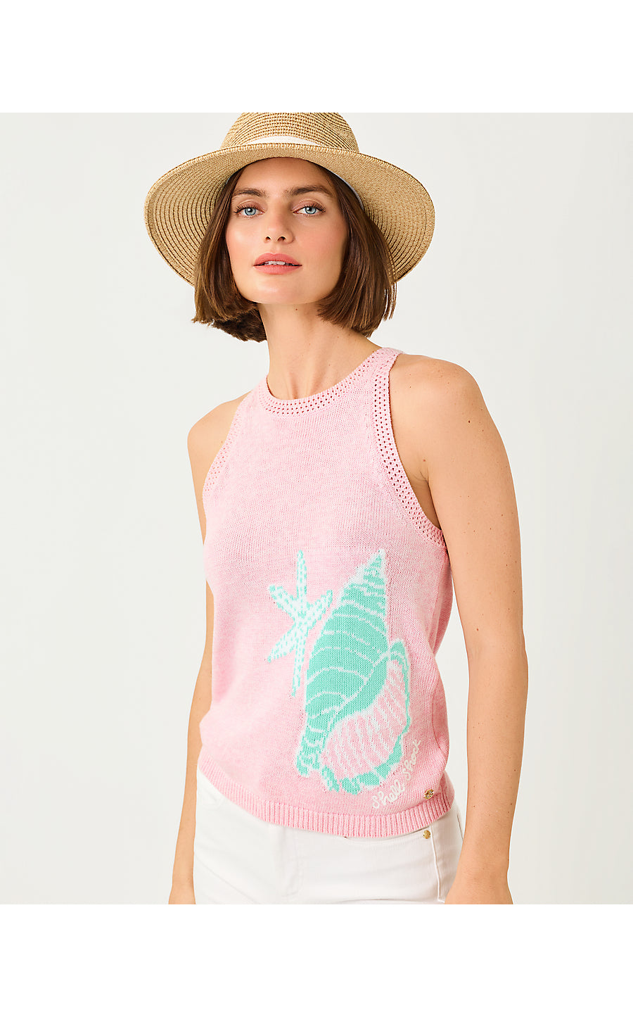 EMRA SWEATER TANK, HEATHERED PINK MUSE SHELL JACQUARD