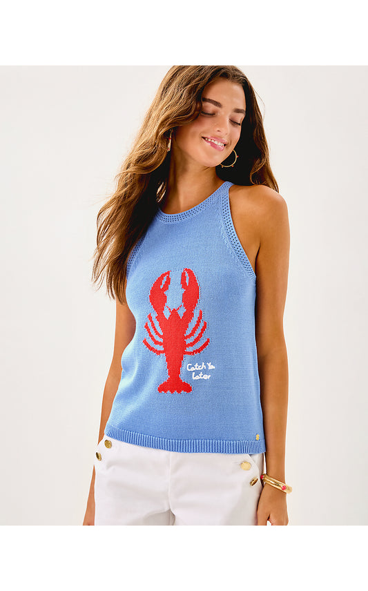 EMRA SWEATER TANK, JACARANDA BLUE LOBSTER JACQUARD