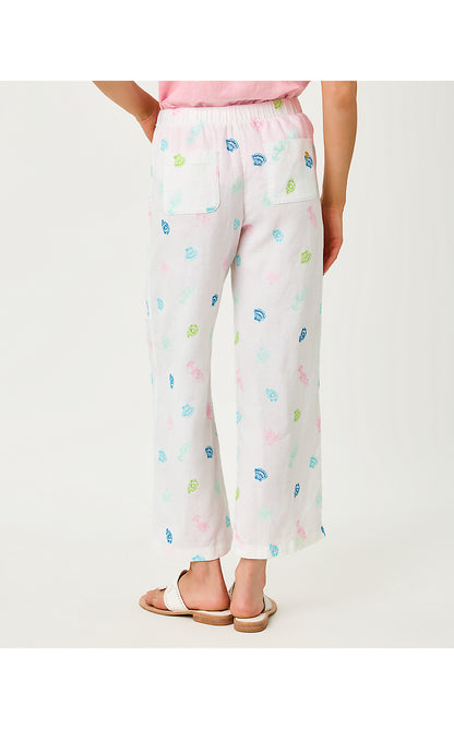BRAWLEY LINEN CROP PANT, MULTI BEACH TREASURE EMBROIDERY