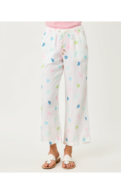 BRAWLEY LINEN CROP PANT, MULTI BEACH TREASURE EMBROIDERY