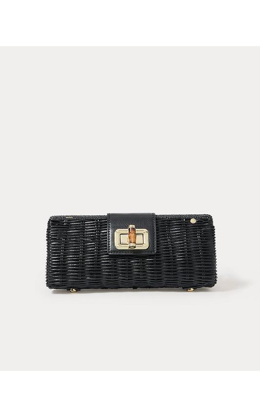 LEENA WICKER CLUTCH, NOIR