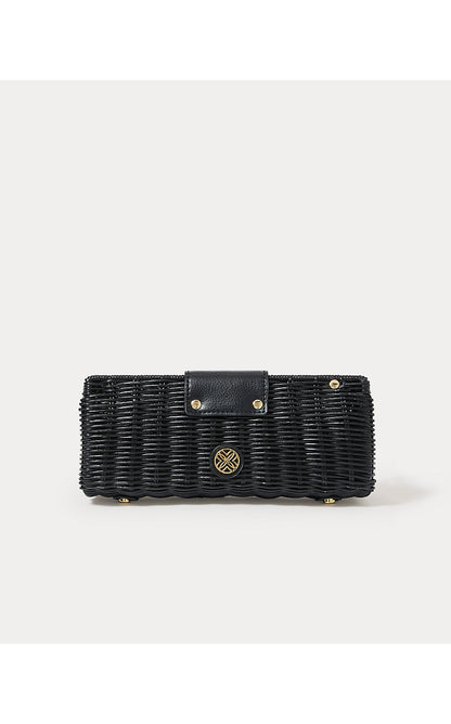 LEENA WICKER CLUTCH, NOIR