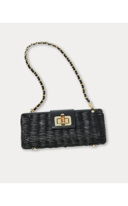 LEENA WICKER CLUTCH, NOIR