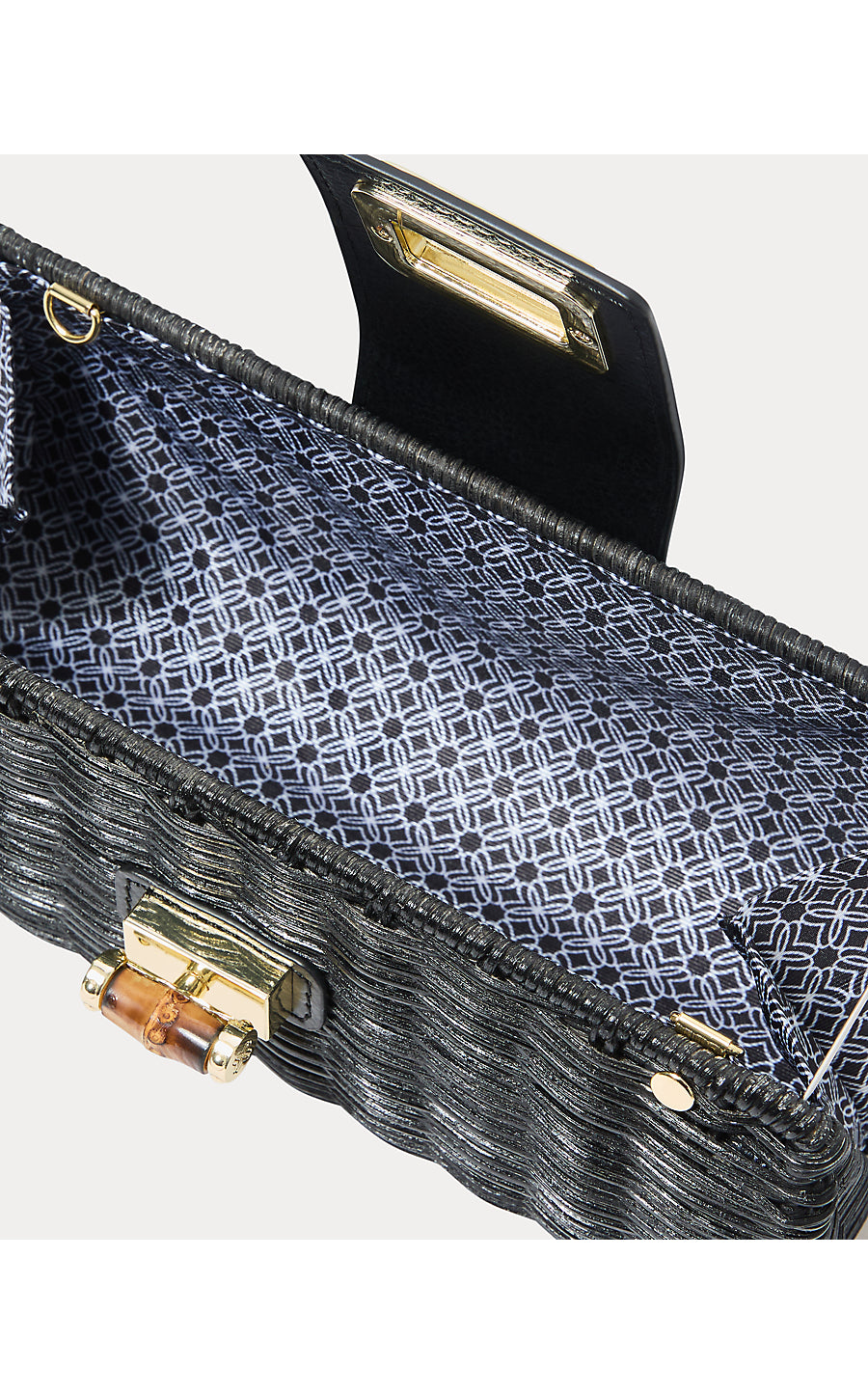LEENA WICKER CLUTCH, NOIR