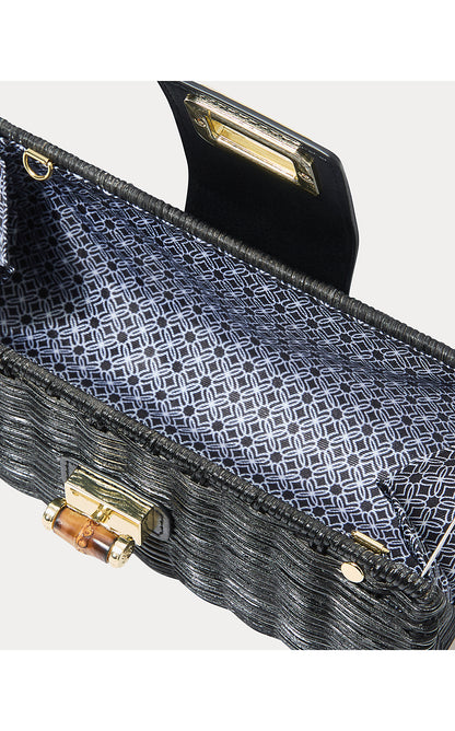 LEENA WICKER CLUTCH, NOIR