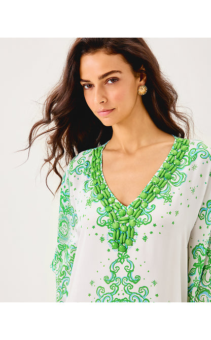 MARILLA SILK MAXI CAFTAN, RESORT WHITE SOL MATES ENGINEERED WOVEN DRESS