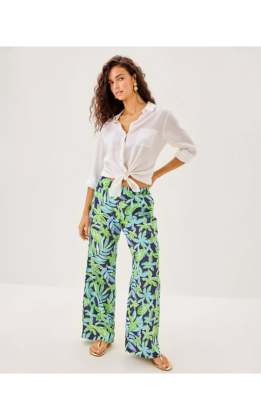 DAYLEN LINEN PALAZZO PANT, SAPPHIRE POOL TROPICAL TANGO