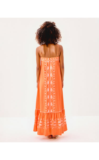 ROZALIE MAXI DRESS, PAPAYA FROND FANTASY EMBROIDERY