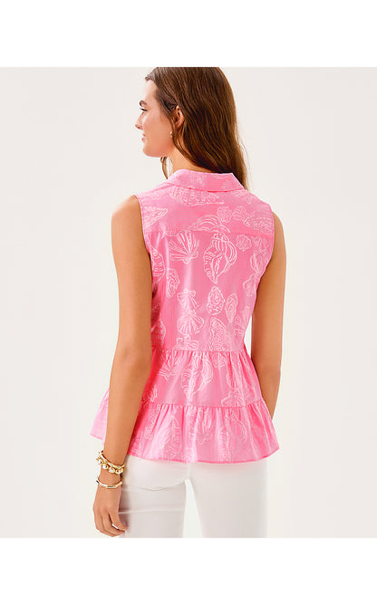 BREAH SLEEVELESS BUTTON DOWN, ROUSSEAU PINK COOL AS SHELL OVERPRINT