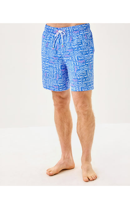 MENS STUFF DEL LAGO SWIM TRUNK, SUNWASHED BLUE SEACRETS