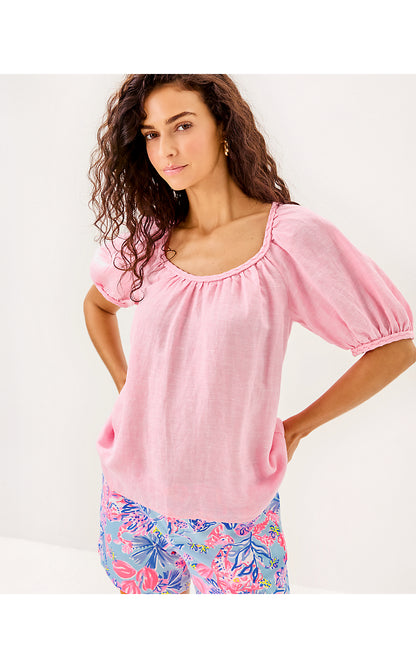 CALAIS SHORT SLEEVE TOP, CONCH SHELL PINK X RESORT WHITE