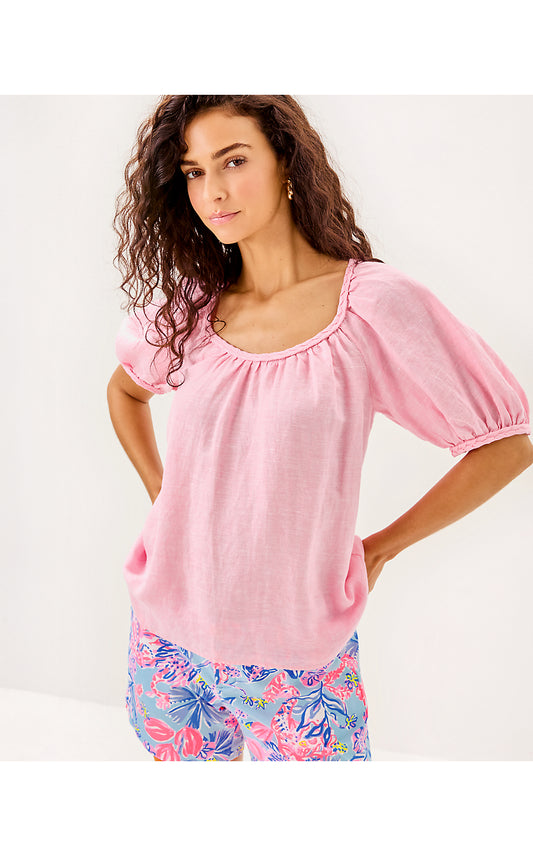 CALAIS SHORT SLEEVE TOP, CONCH SHELL PINK X RESORT WHITE