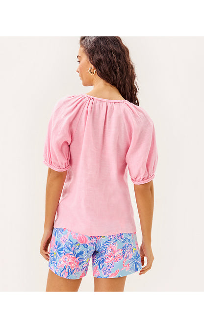 CALAIS SHORT SLEEVE TOP, CONCH SHELL PINK X RESORT WHITE